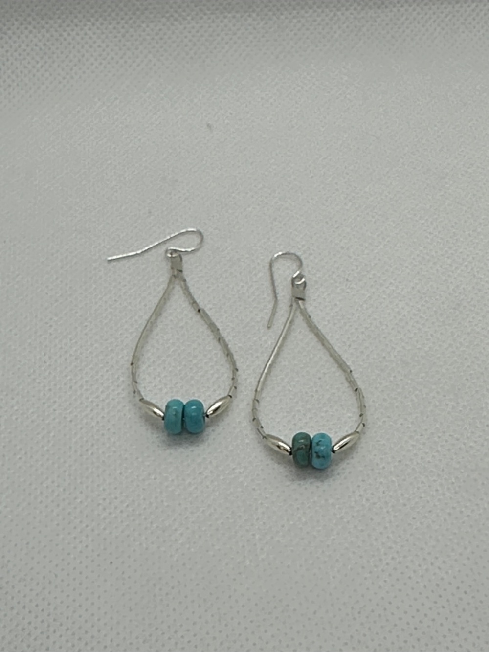 Sterling Silver Teardrop Earrings with Turquoise Beads - Women Jewelry